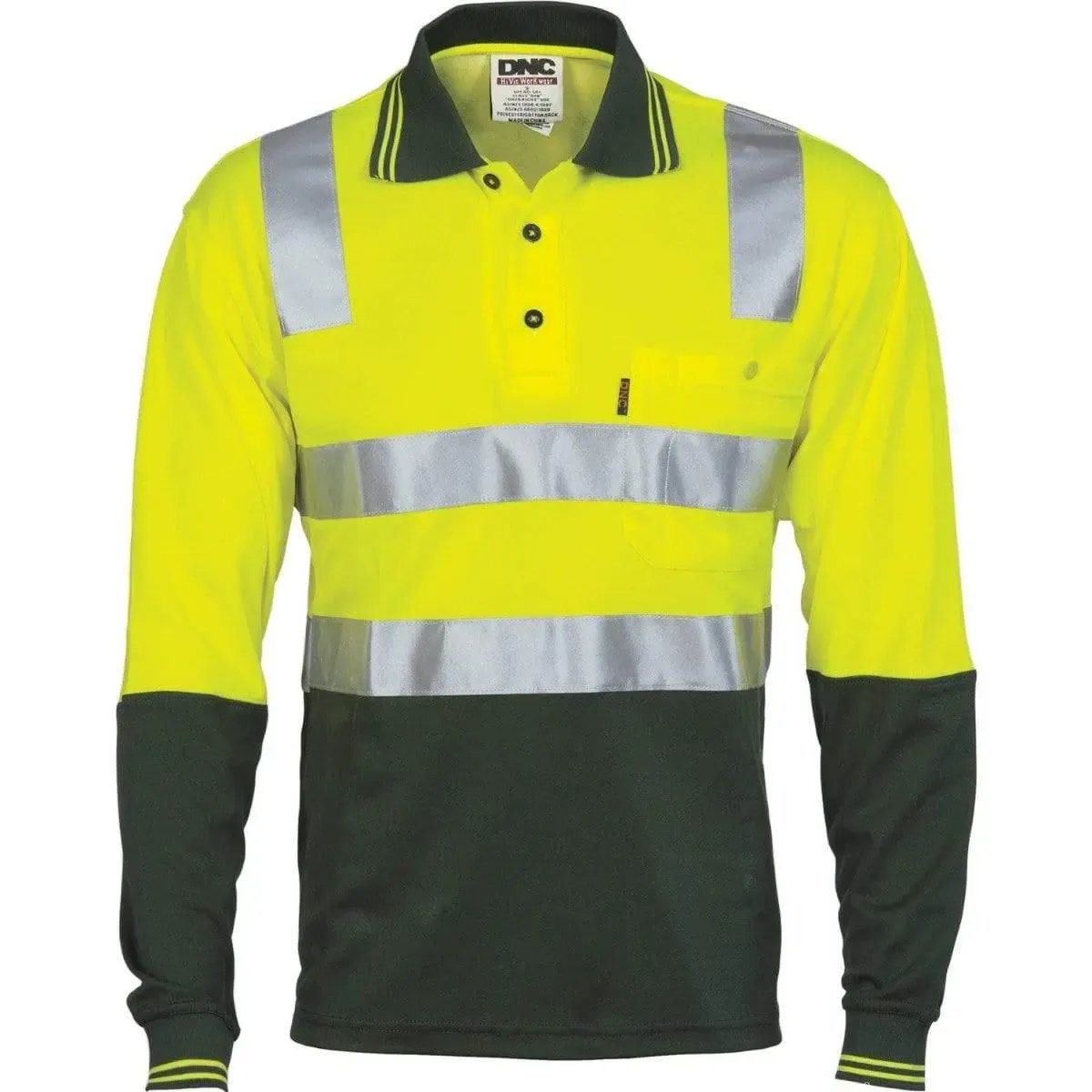 Dnc Workwear Cotton Back Hi-vis Two-tone Long Sleeve Polo Shirt With Csr Reflective Tape - 3818